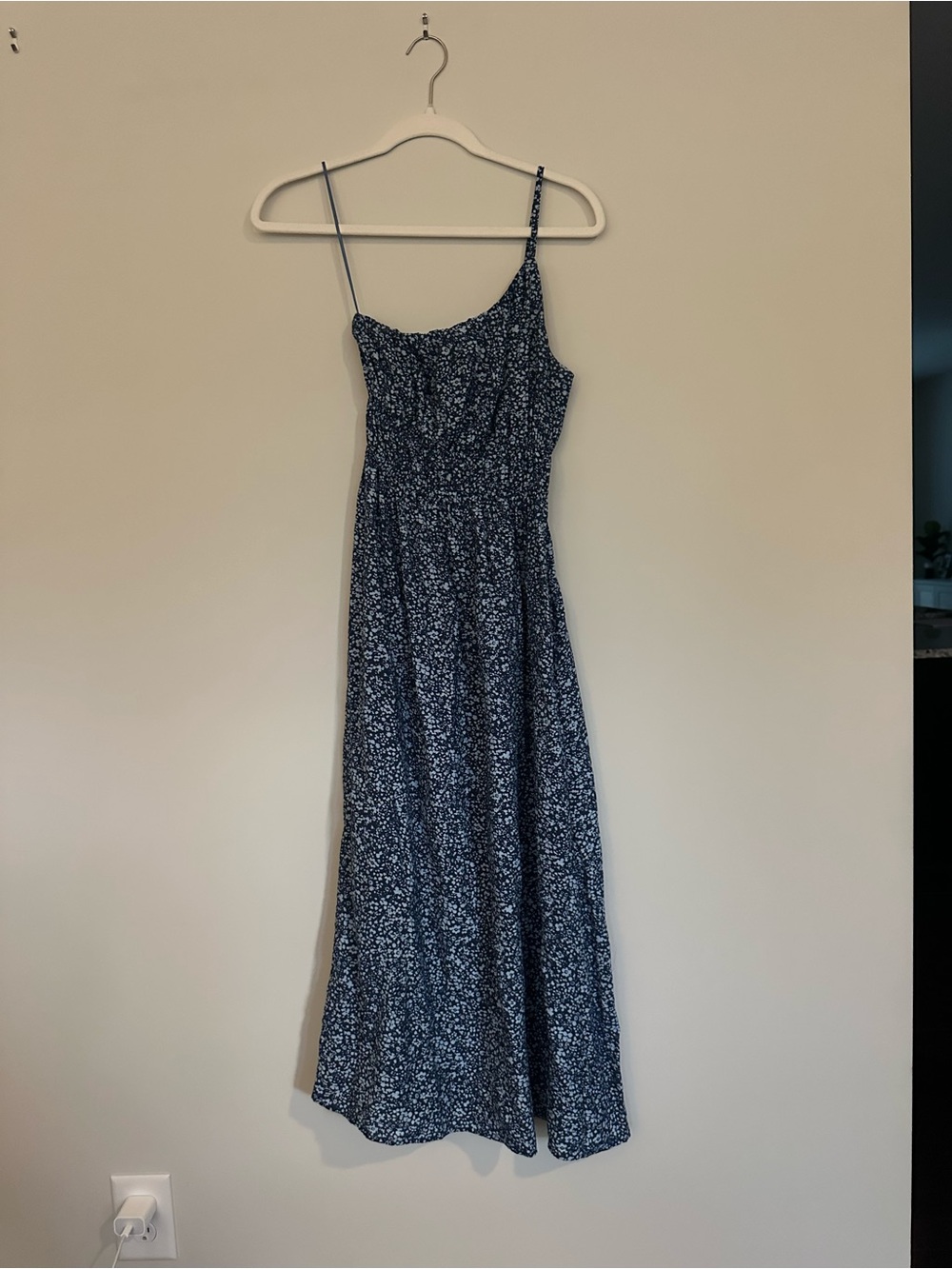 Abercrombie & Fitch Navy Floral One Shoulder Midi Dress